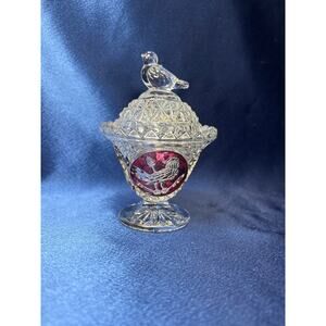 Hofbauer Byrdes Lead Crystal Etched Ruby Red Bird Trinket Dish